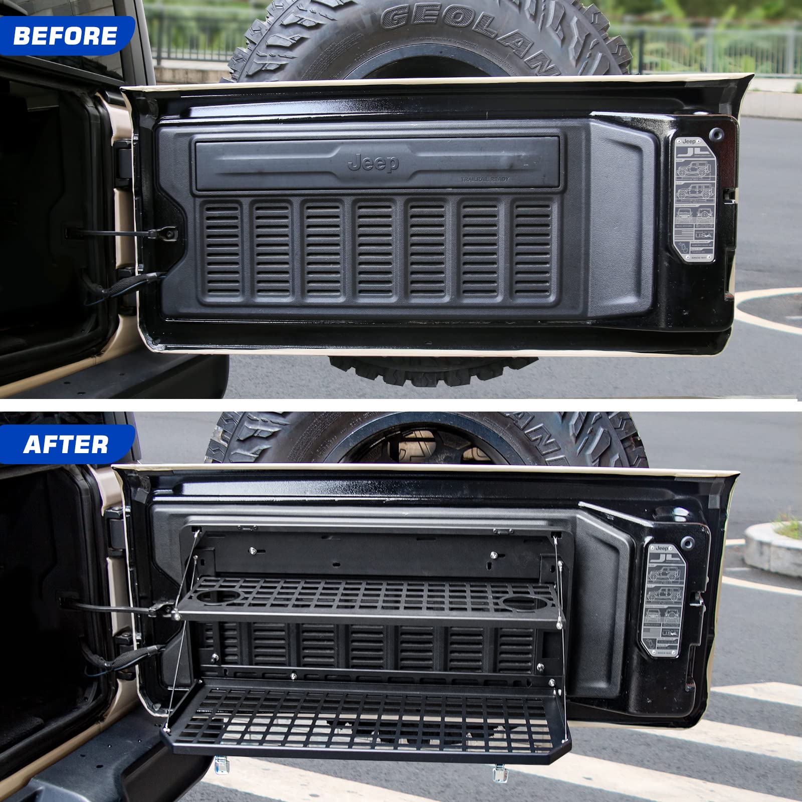 EOIS tailgate table folded into a MOLLE panel for versatile storage