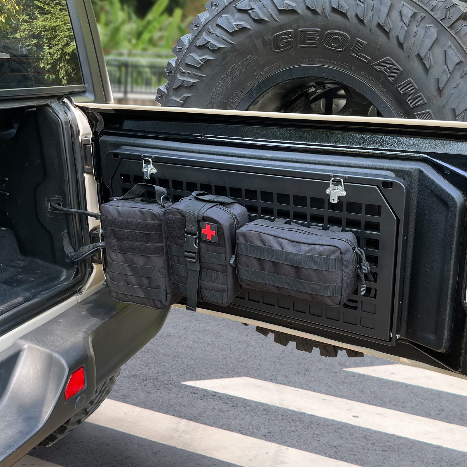 EOIS tailgate table next to Jeep tailgate for clear size and fit comparison