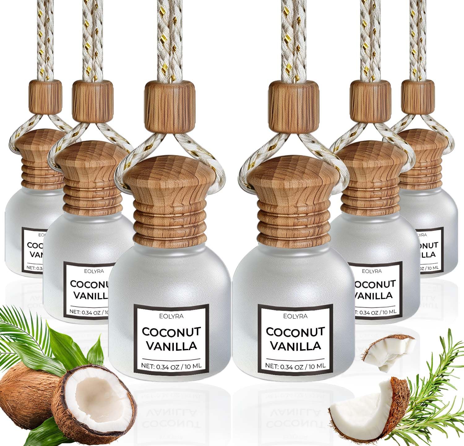Eolyra front packaging showing six coconut vanilla vials and gift-ready box