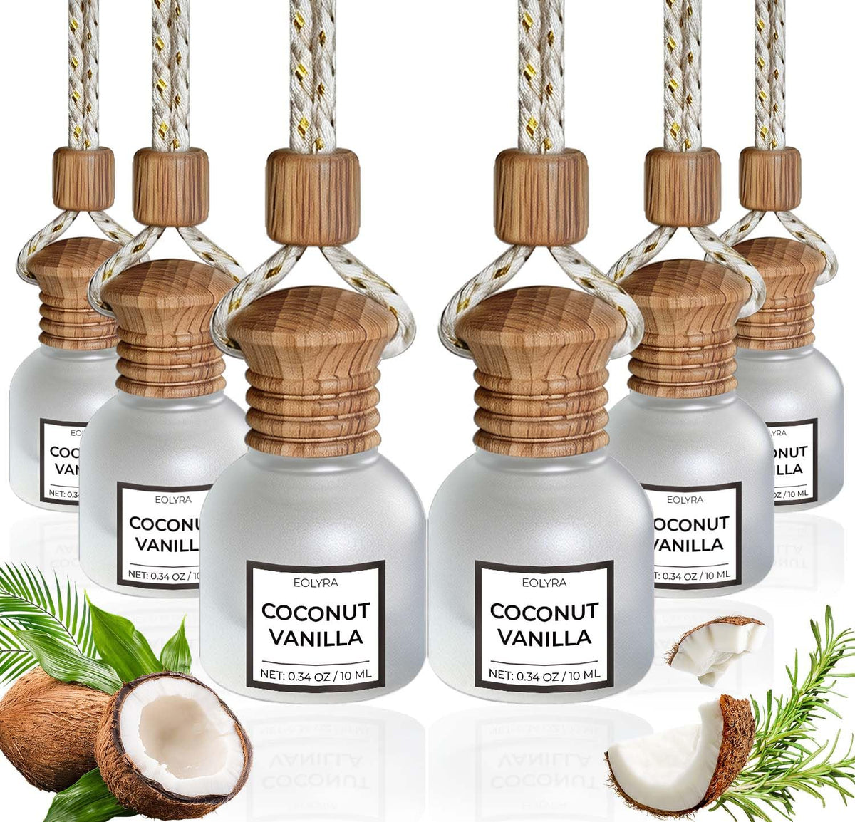 Eolyra front packaging showing six coconut vanilla vials and gift-ready box