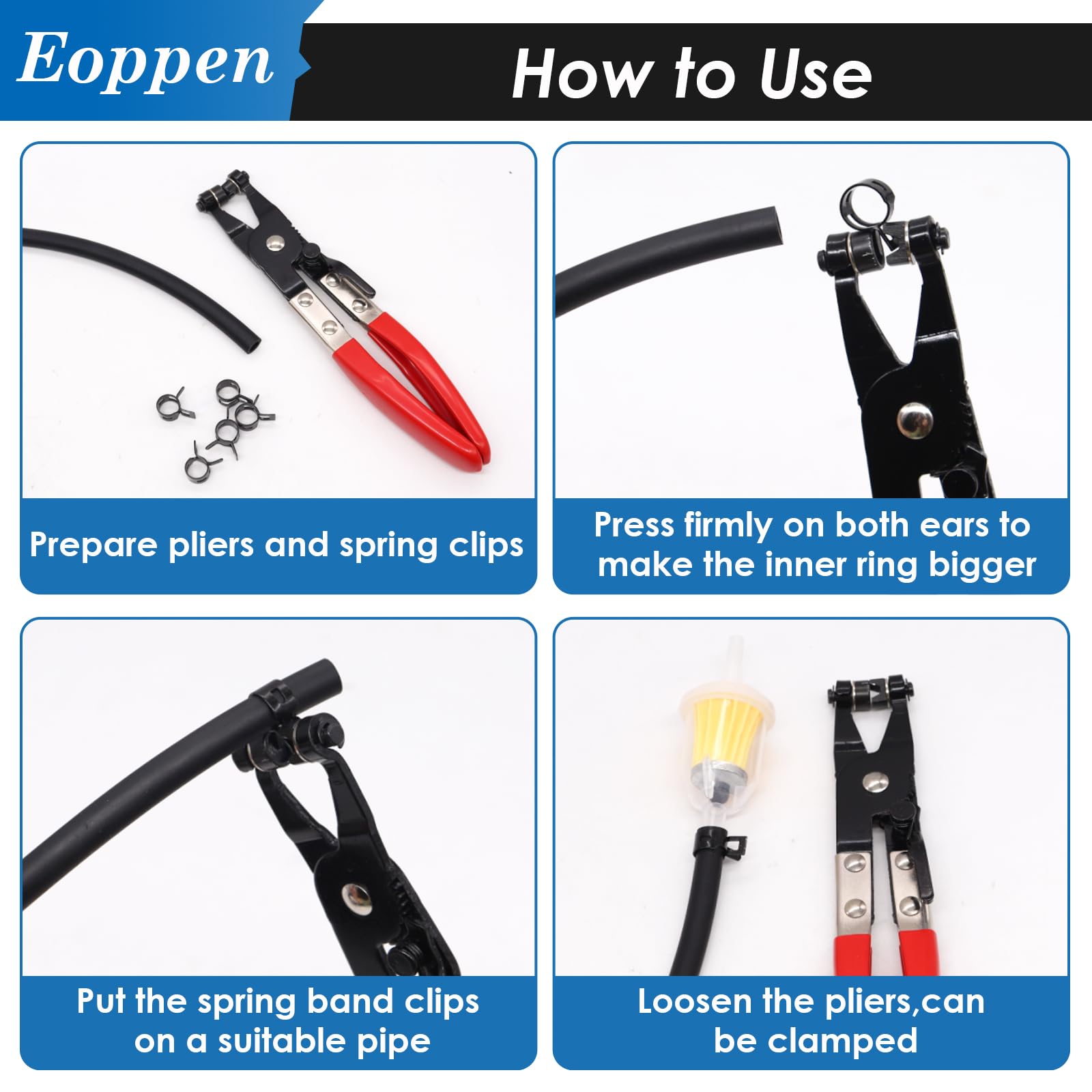 Eoppen clamp secured on silicone hose preventing leaks in low-pressure lines