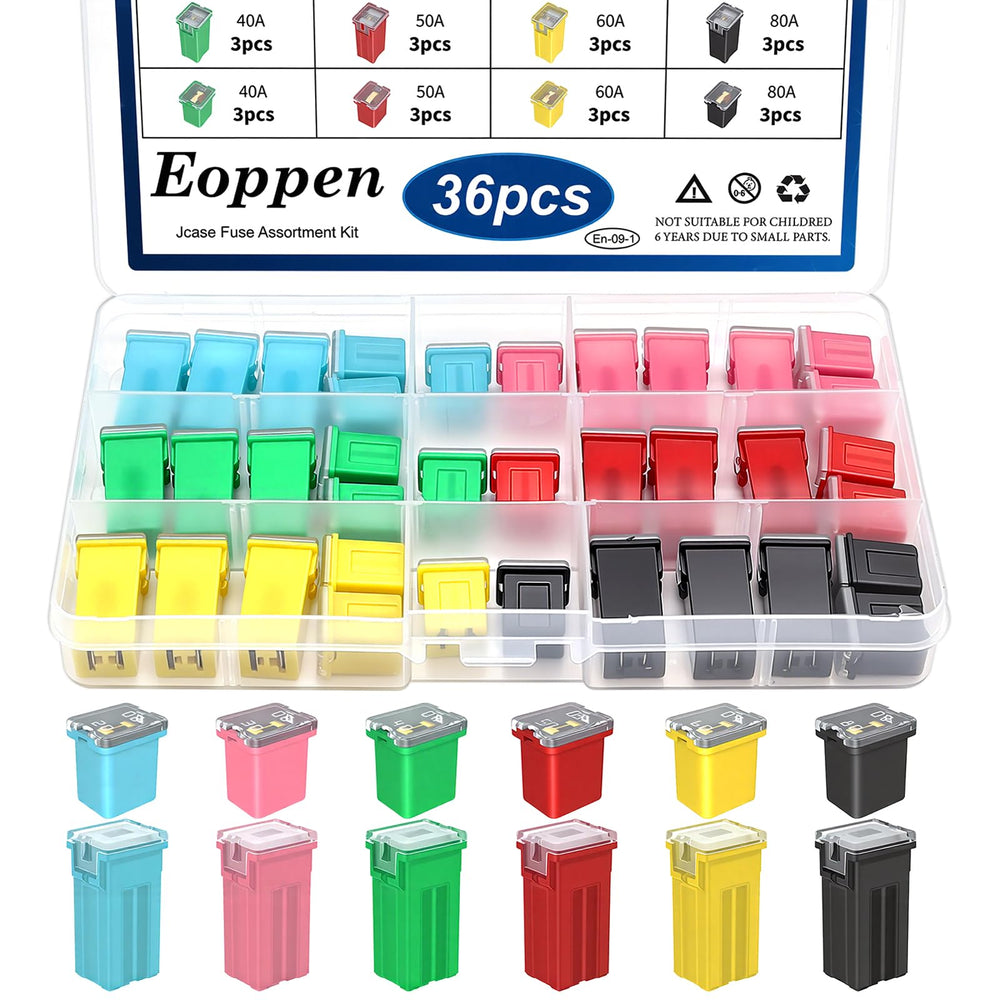 Eoppen front packaging showing organized 36-piece fuse kit, quick access spares