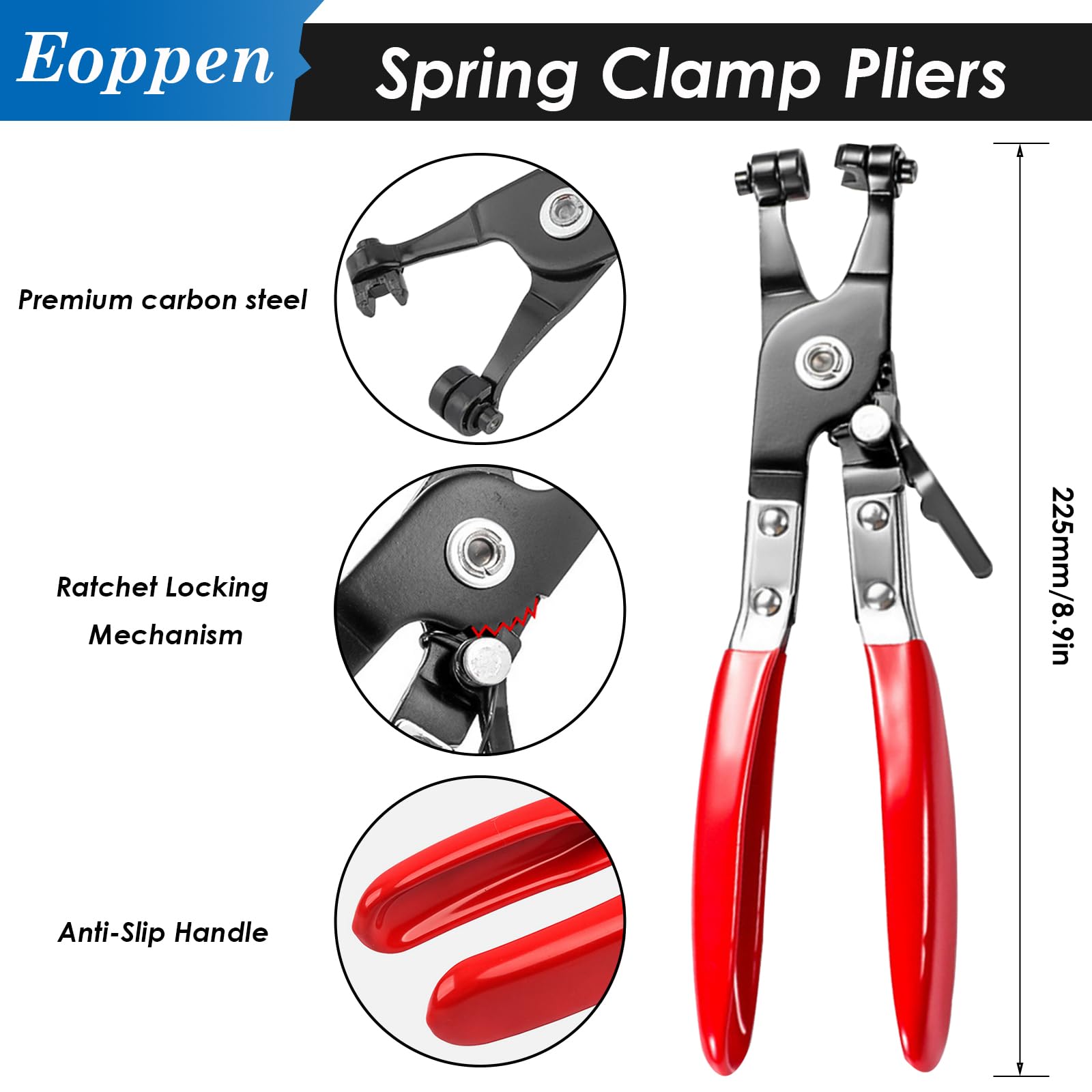 Eoppen swivel-tip plier compressing clamp in tight space for easier installation