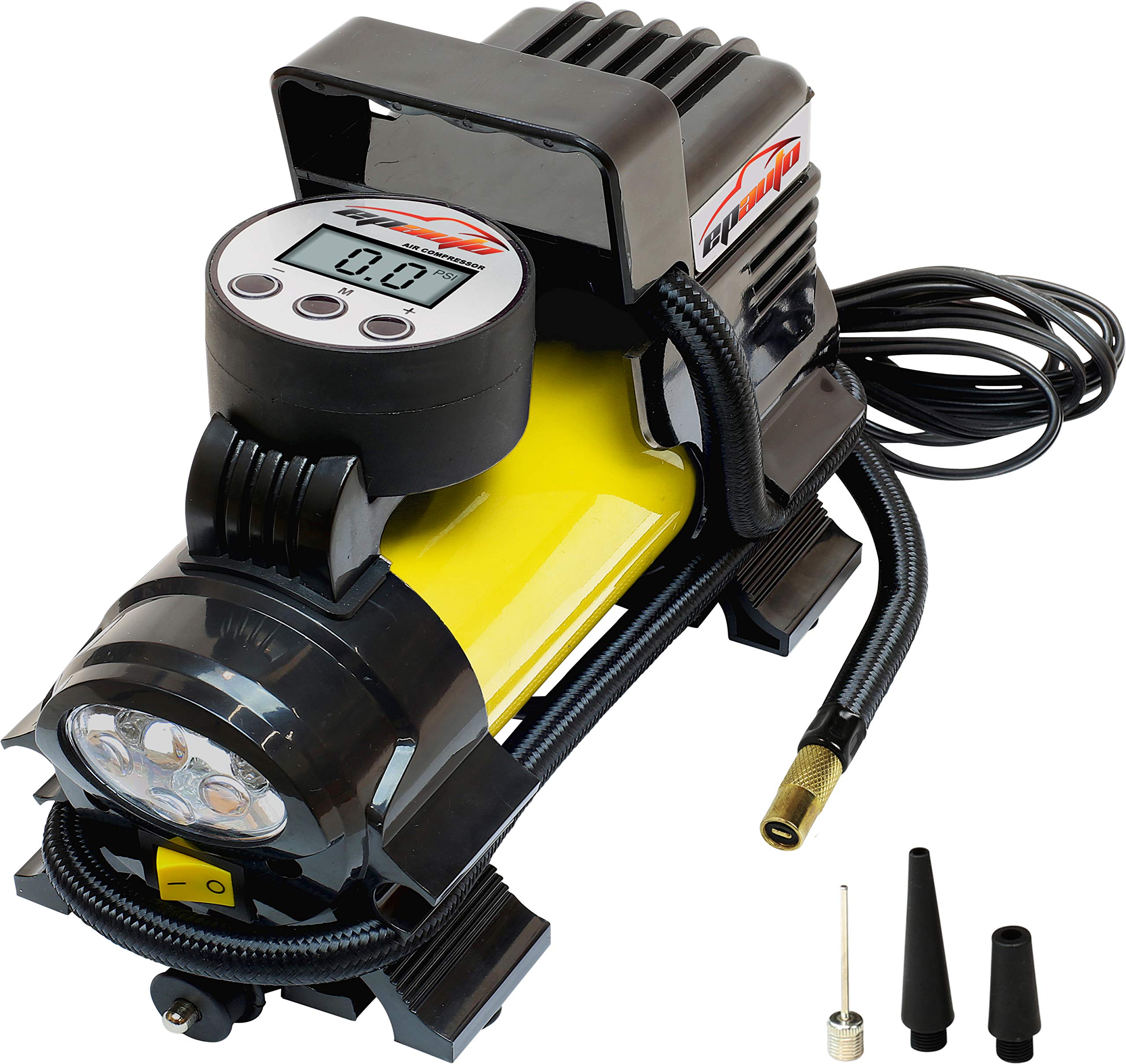 EPAuto front view of compact digital inflator showing form and portability for roadside convenience