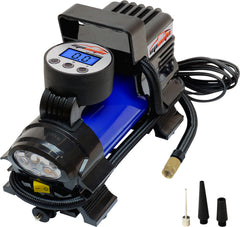 EPAuto inflator front view showing compact housing and plug for quick storage