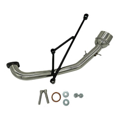 EPJHKBE front view of exhaust header showing fit and polished finish, improves appearance