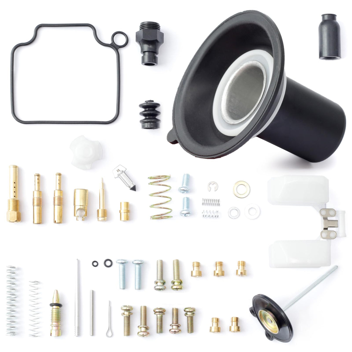 Erchon carburetor kit front layout showing all included parts and organization for easy rebuild