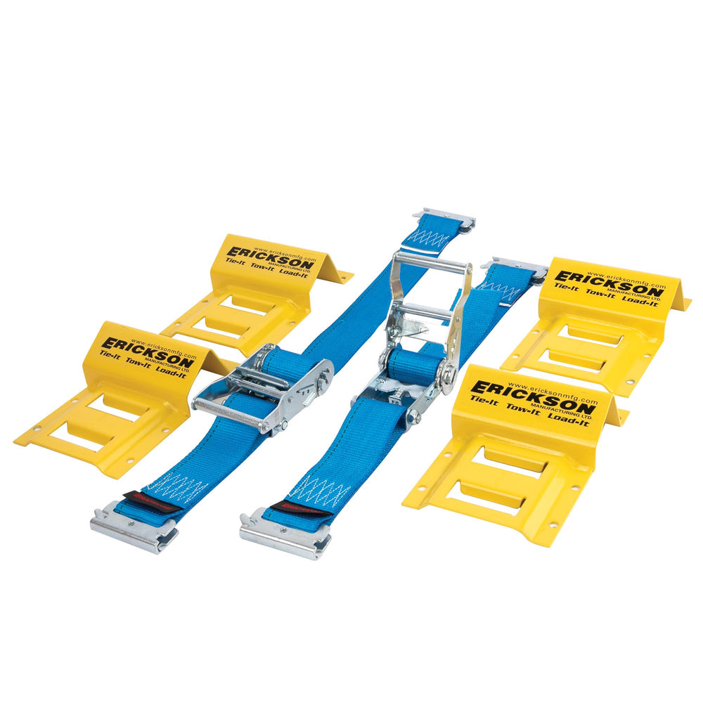 Erickson front packaging showing complete chock and strap kit benefits