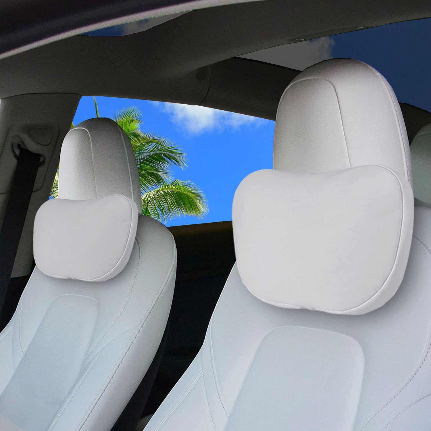 Erivis front view on Tesla headrest showing snug fit and clean look