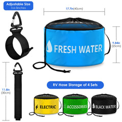 ERKOON blue fresh-water hose bag closed and labeled to prevent contamination