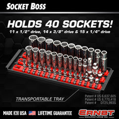 Ernst 8490 loaded with sockets top view showing organized, labeled-ready benefit