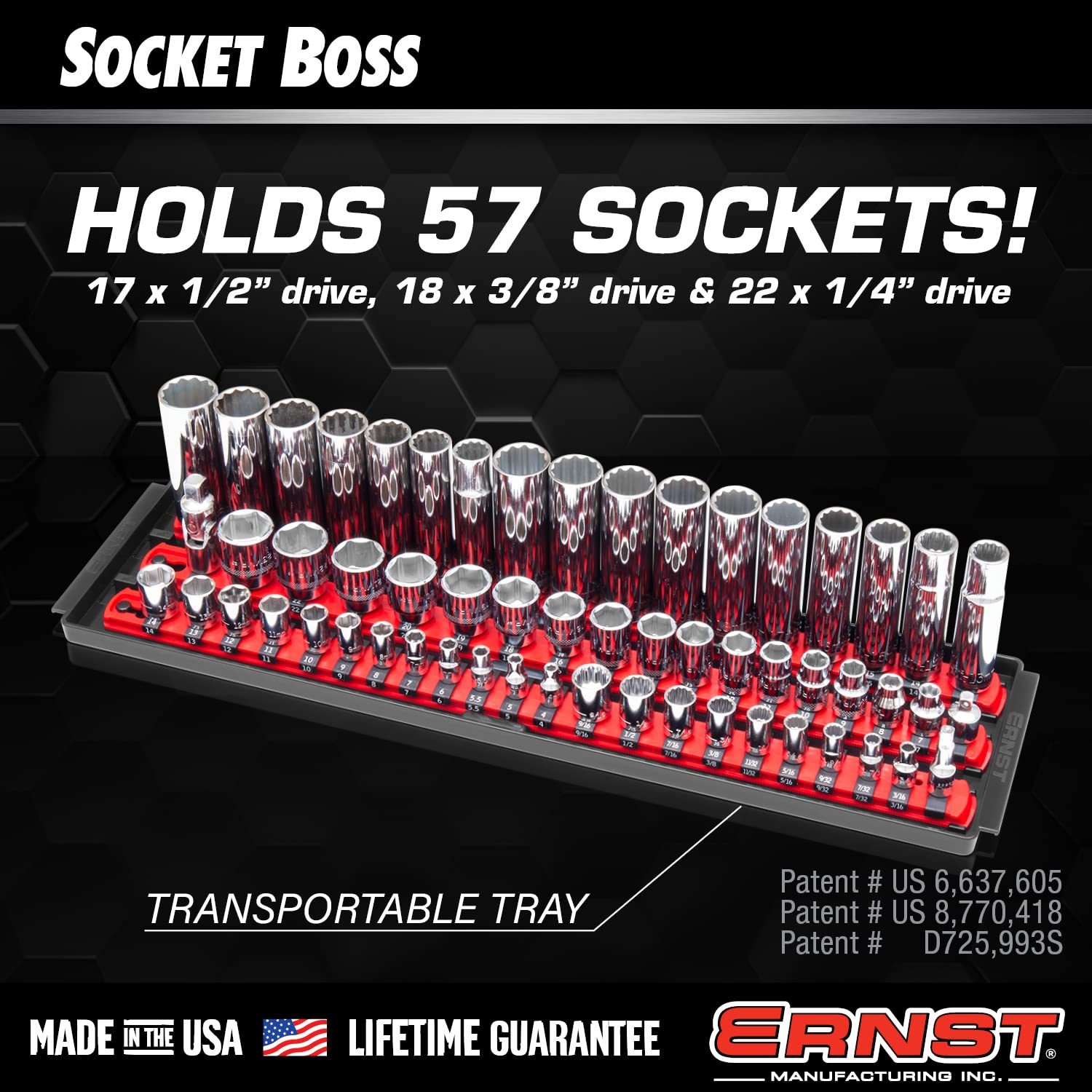 Ernst Manufacturing tray loaded with sockets in a drawer for space-saving benefit