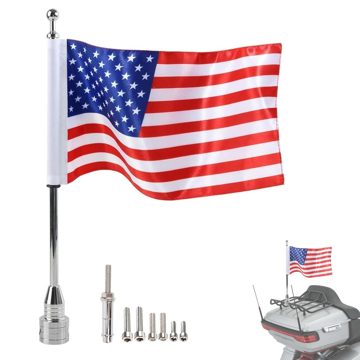 Espear front view of flag mount showing secure clamp and finish benefit: durable attachment