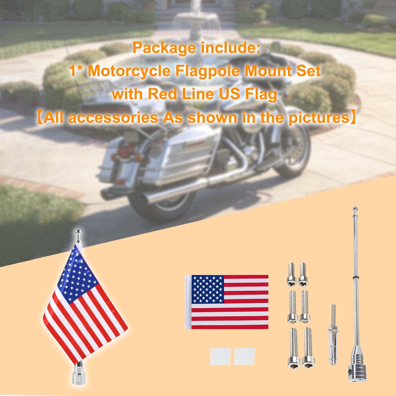 Espear motorcycle on road with flag flying benefit: improves visibility and style