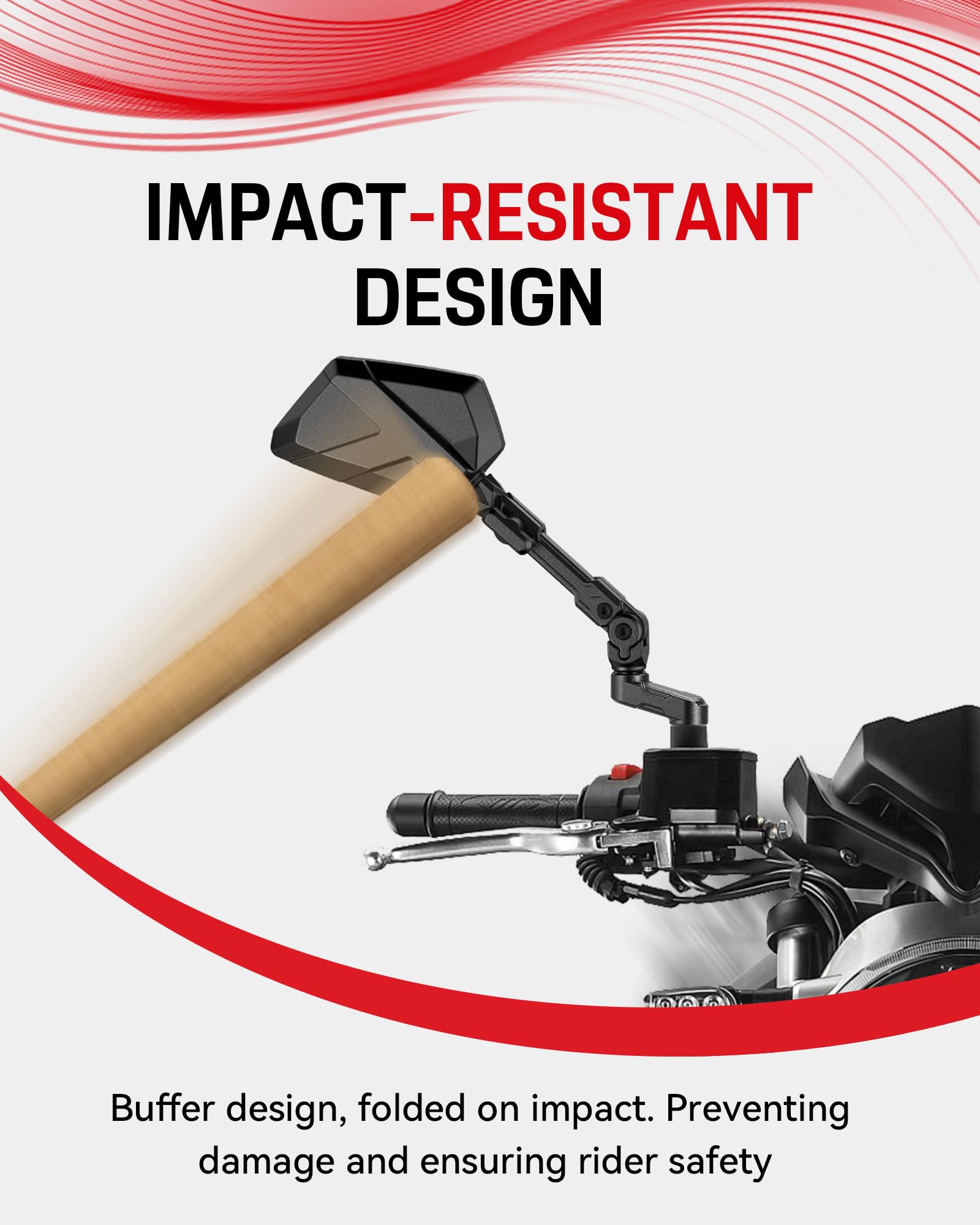 Esploratori mirror mounted on motorcycle demonstrating universal fit and angle