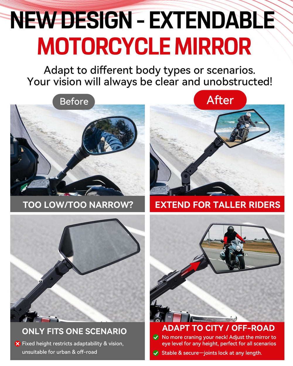 Esploratori mirror telescopic stem detail with adjustable length and secure lock