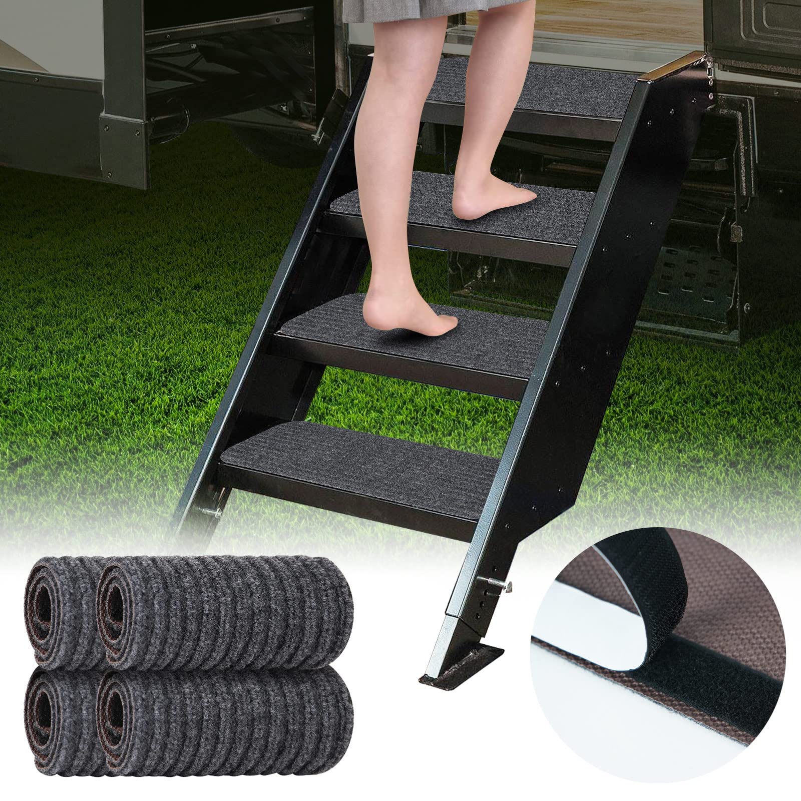ESUDNT front view of step covers showing full coverage and neat edges for safer entry