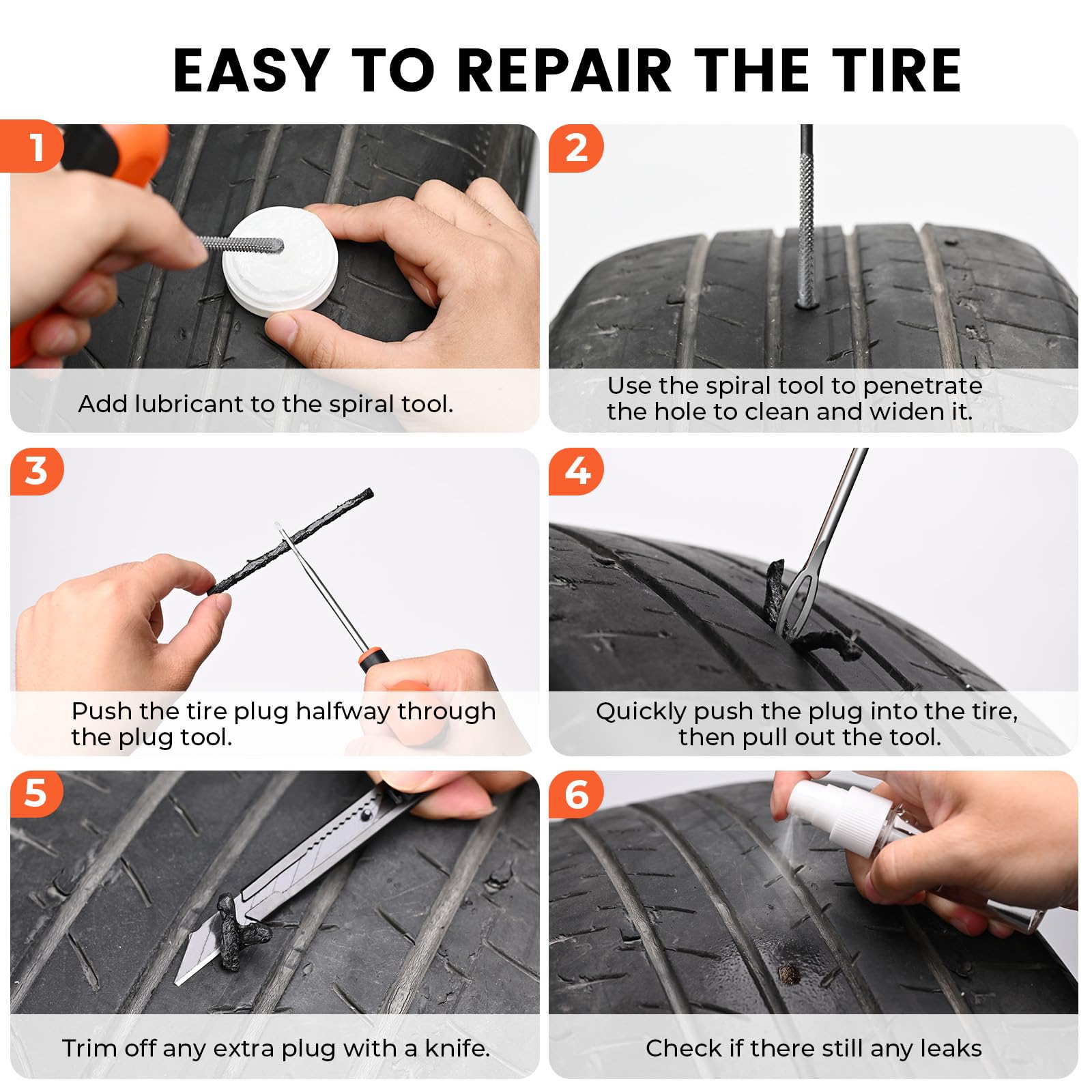 ETENWOLF tire pressure gauge with valve cores and caps for post-repair inflation checks