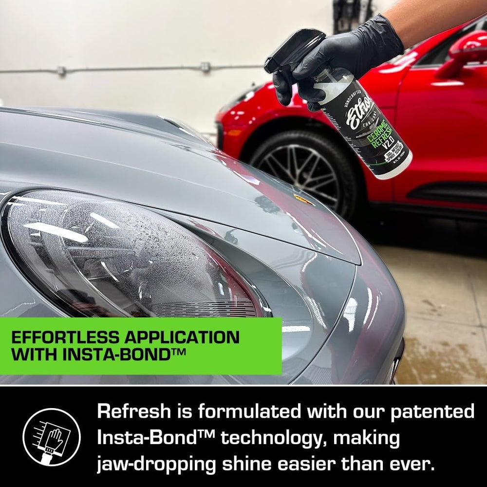 Ethos Handcrafted Car Care water beading on hood showing superior hydrophobic protection
