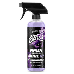 Ethos Handcrafted Car Care finish shine bottle front label showing product identity and clarity