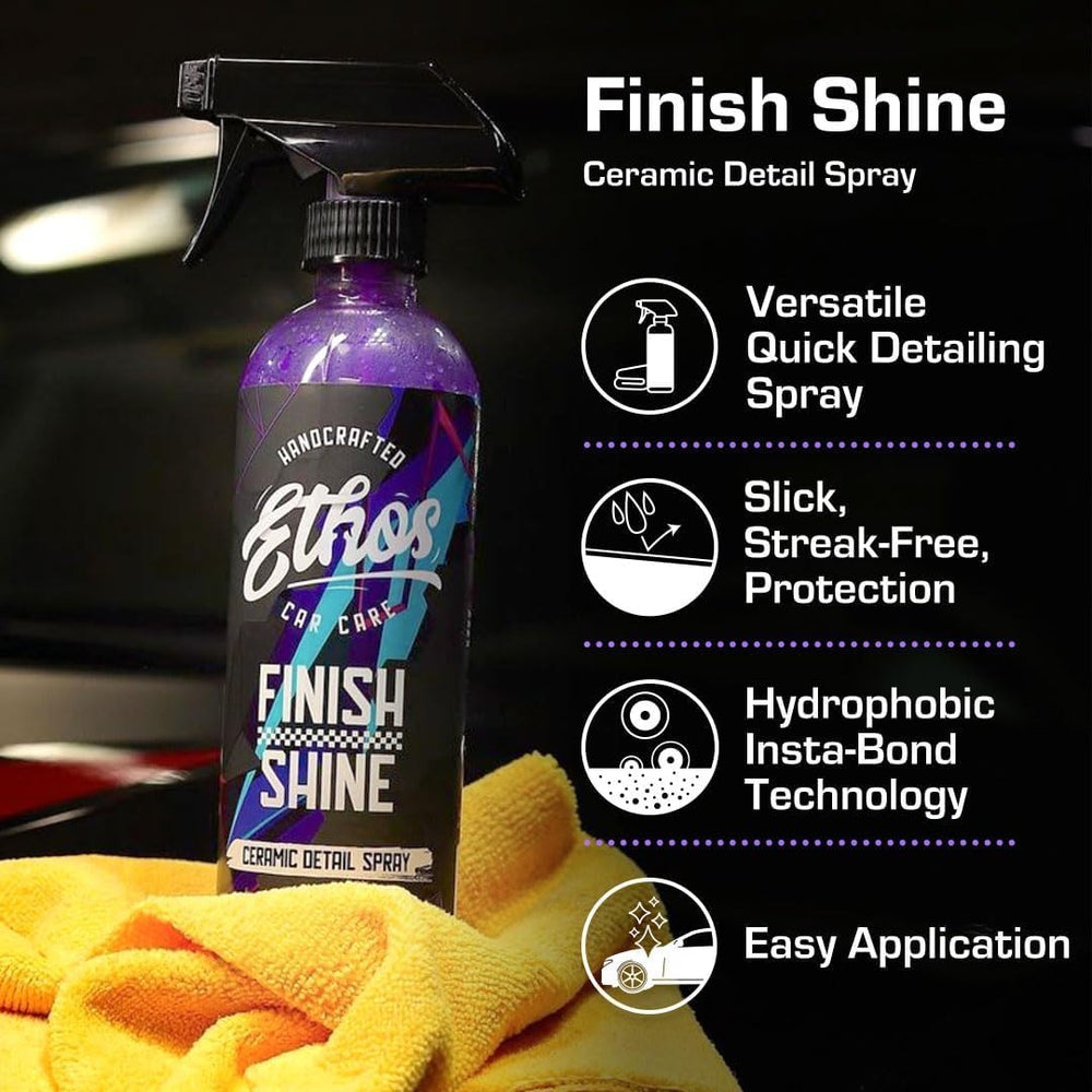 Ethos finish shine being sprayed onto car panel demonstrating quick application benefit