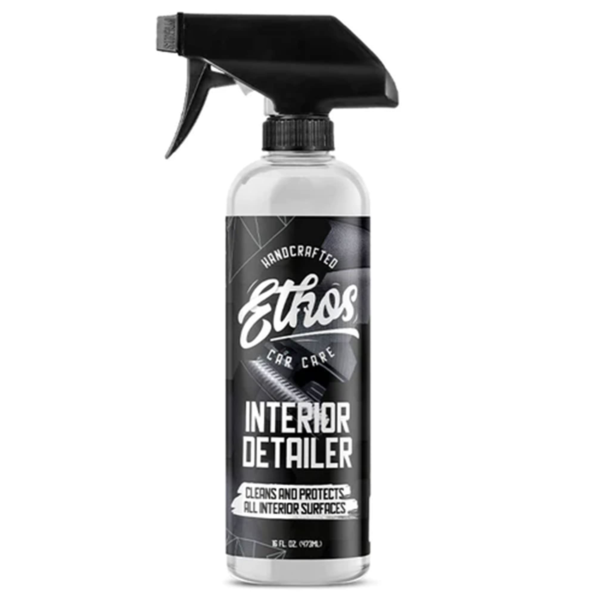 Ethos Handcrafted Car Care bottle front label showing product name benefit