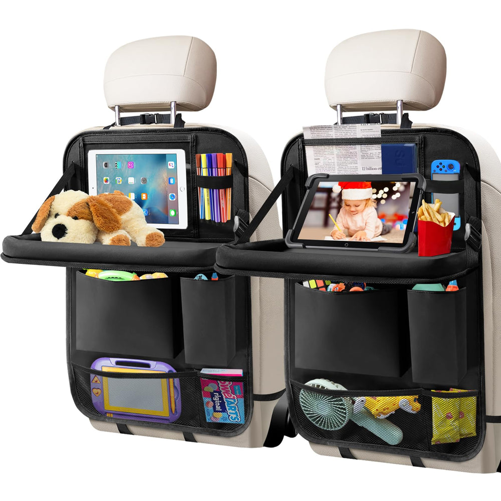 Etre Jeune front view of backseat organizer protecting seat and storing items