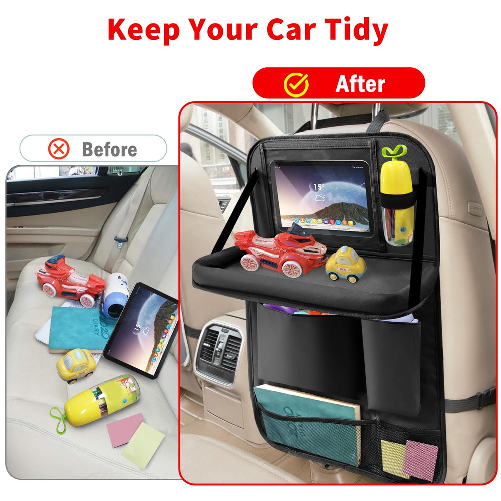 Etre Jeune installed on car seat with children using tray for eating and play