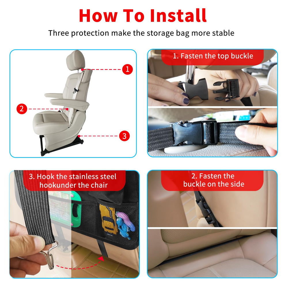Etre Jeune organizer beside child seat illustrating scale and space savings