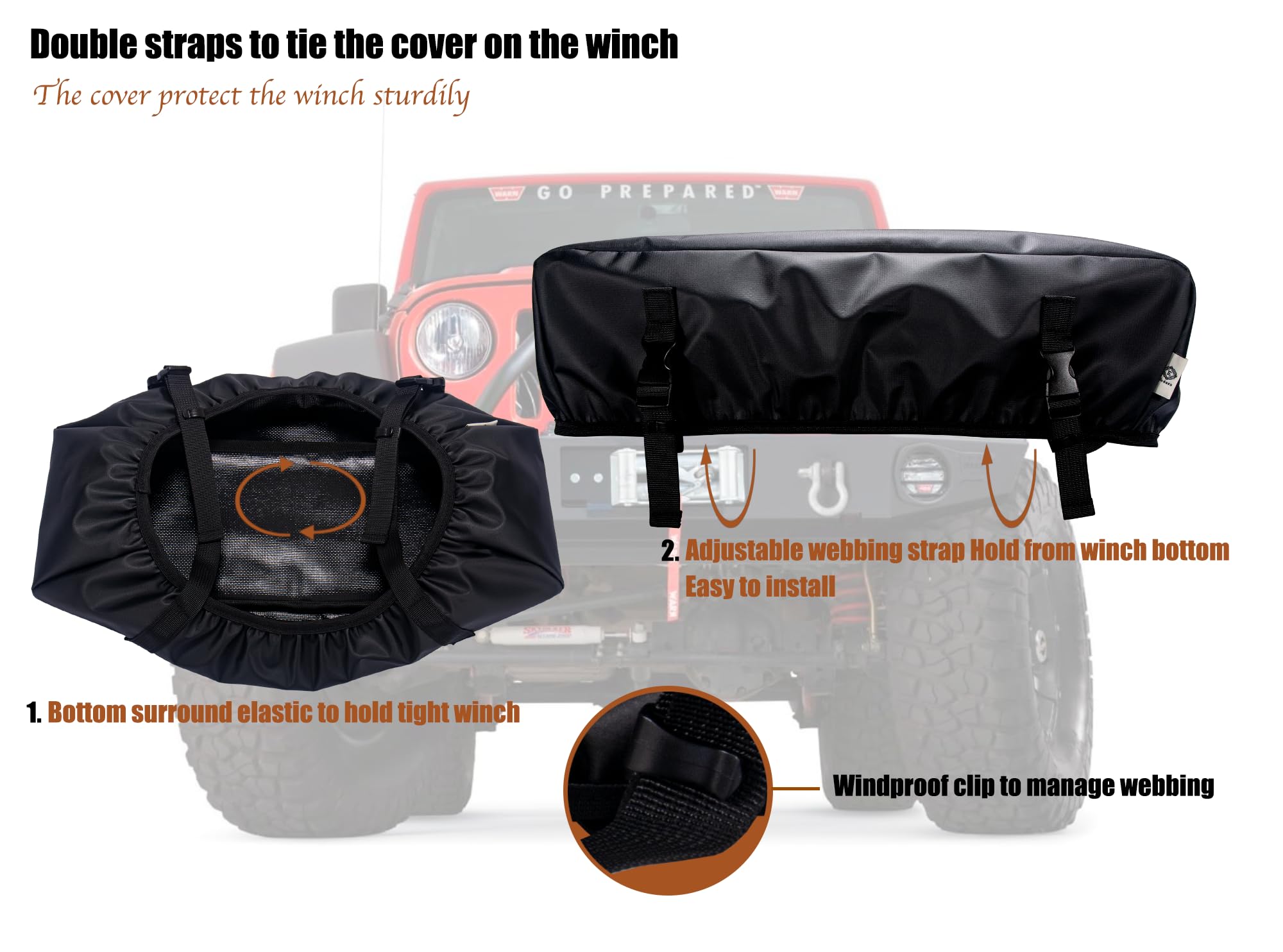 Eudora installed on a small electric winch demonstrating secure coverage