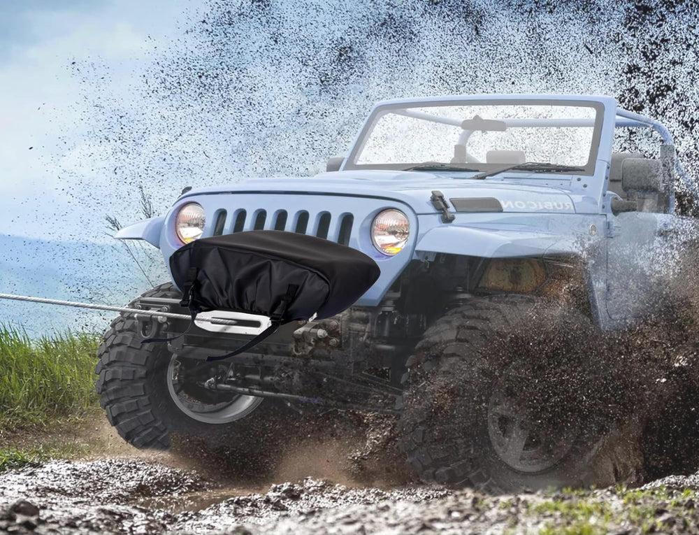 Eudora on vehicle winch in outdoor setting protecting from dust and UV