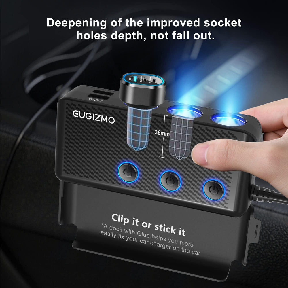 EUGIZMO accessory socket feeding a mini fridge for travel convenience