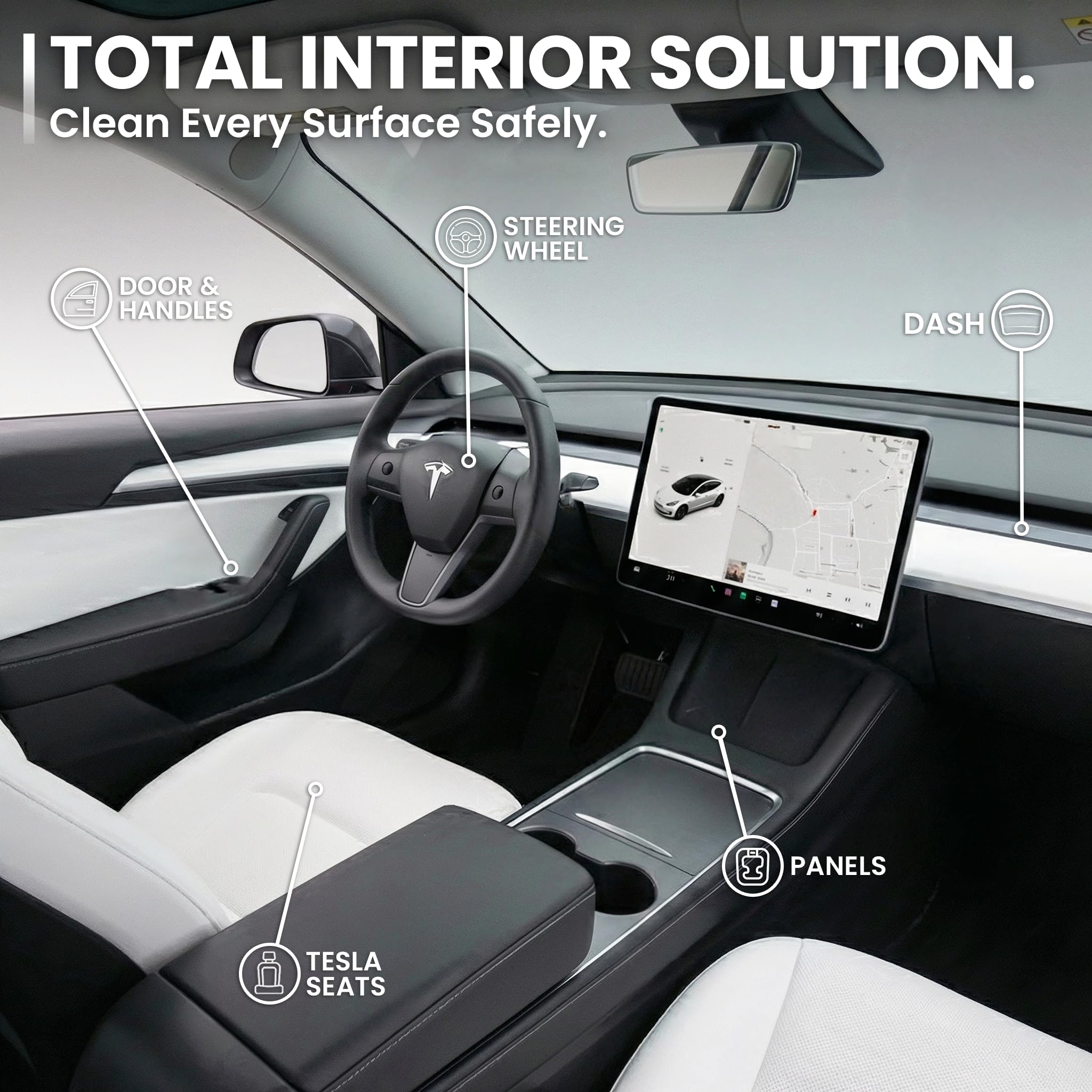 EVEO cleaning near touchscreen and piano-black trim protecting finish