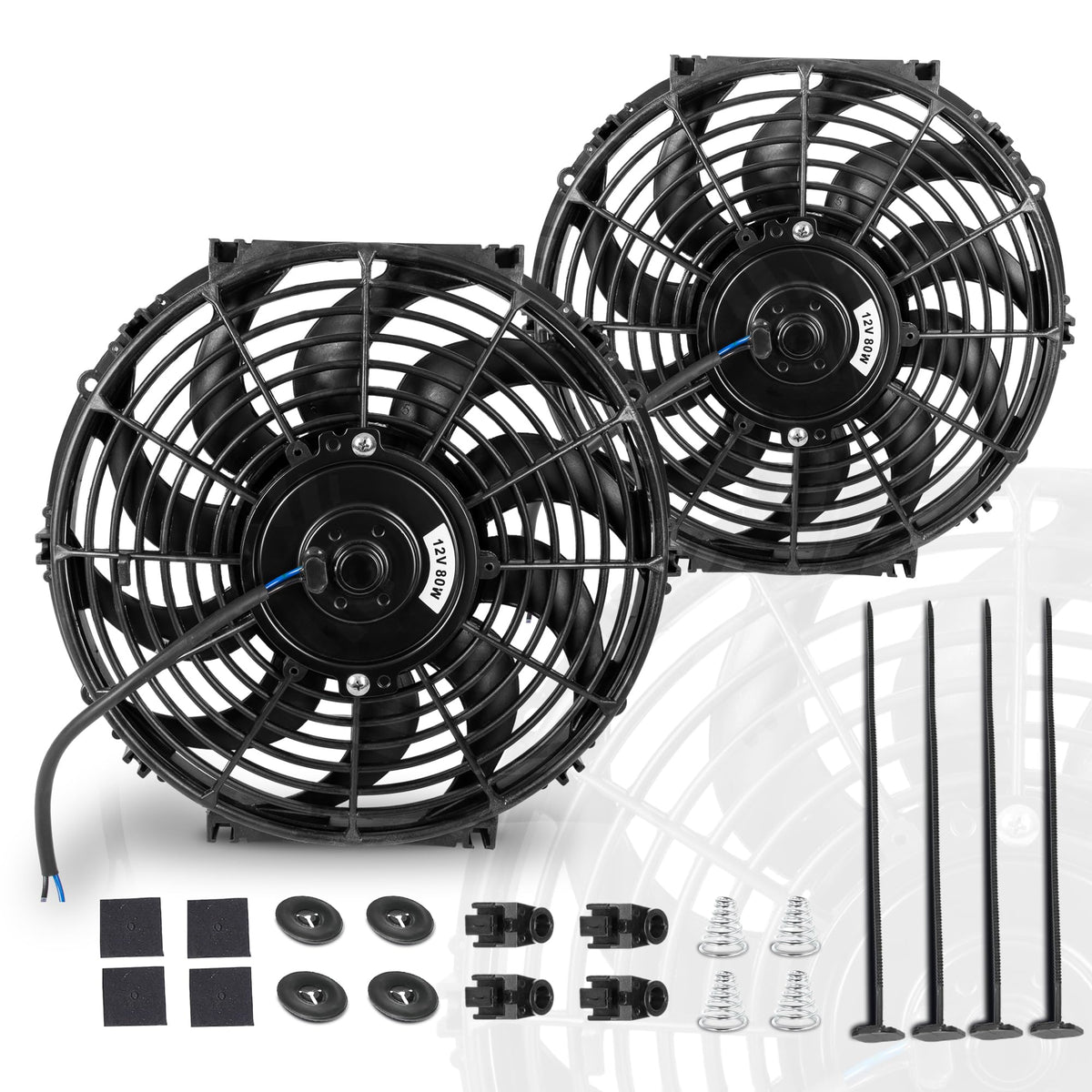 EVERESTWAY front view of 12-inch fan pair showing airflow advantage