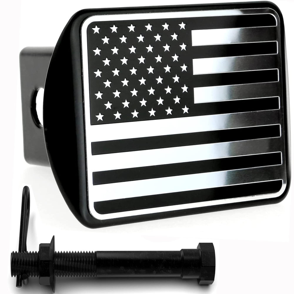 eVerHITCH close-up of stainless-steel flag emblem highlighting rust resistance
