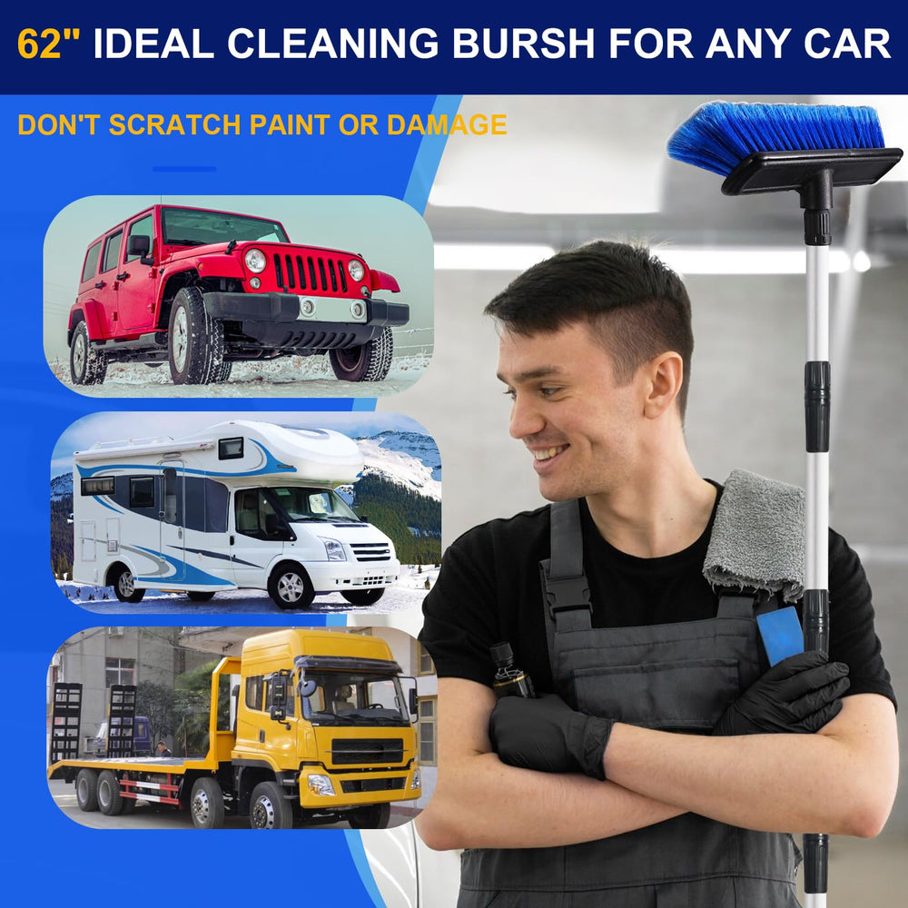 EVERRUSH in use washing SUV roof for safer high-reach cleaning benefit