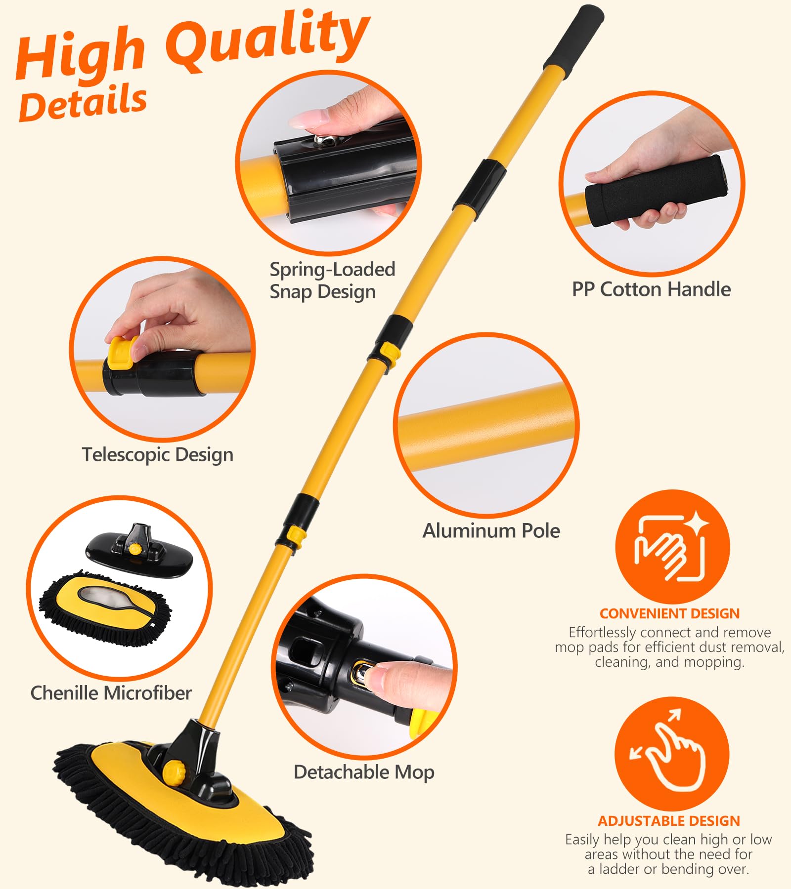 EVERRUSH scale comparison with hand showing extendable 56.7-inch reach advantage