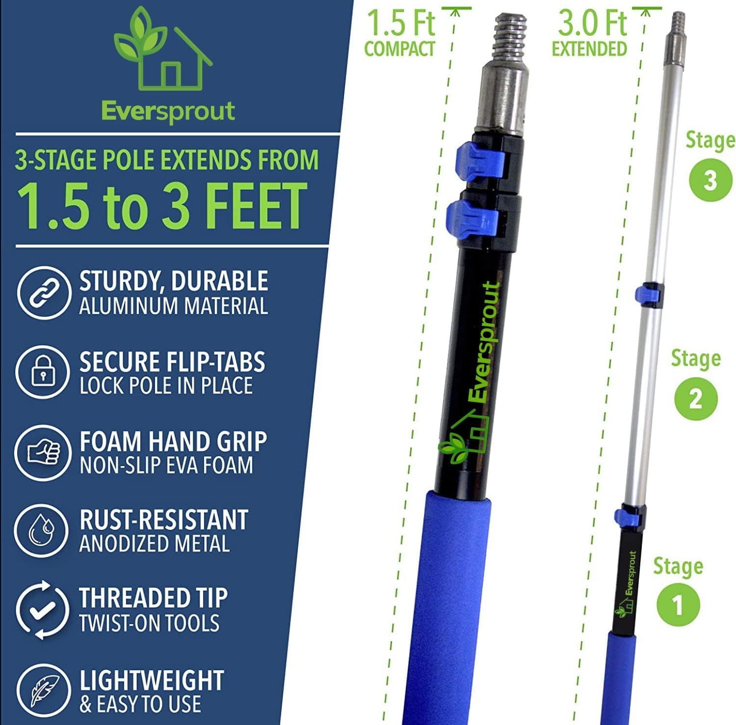 EVERSPROUT threaded metal tip showing Acme thread for accessory compatibility
