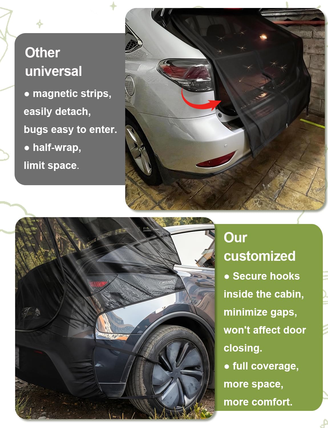 EVFITUS installed on Model Y hatch open providing ventilation and bug-free interior
