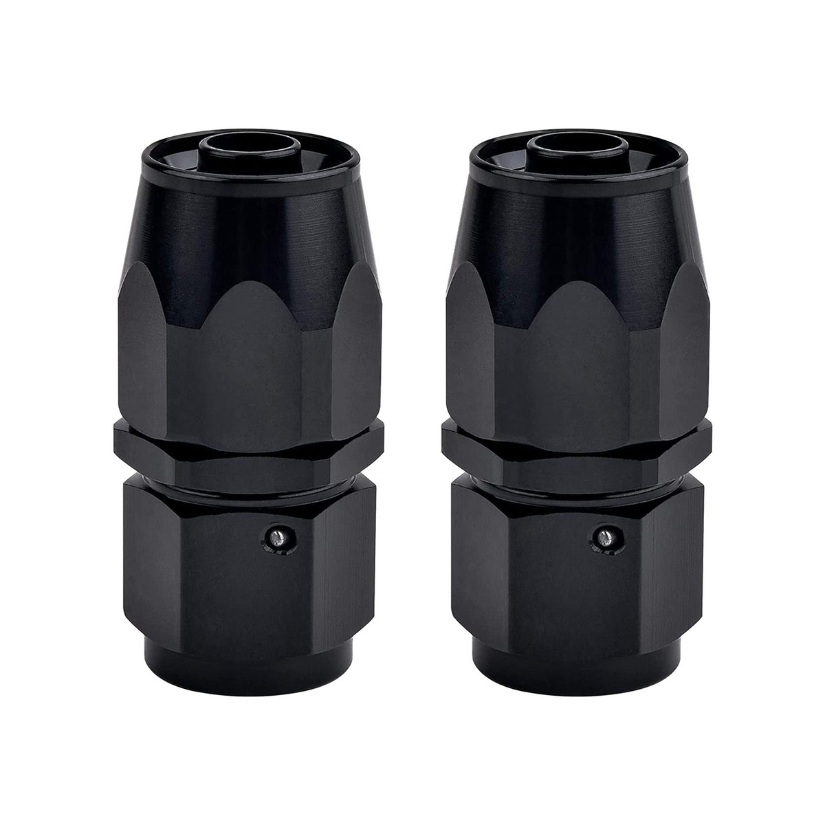 EVIL ENERGY front view of 10AN black swivel fitting showing shape and finish, for clear identification