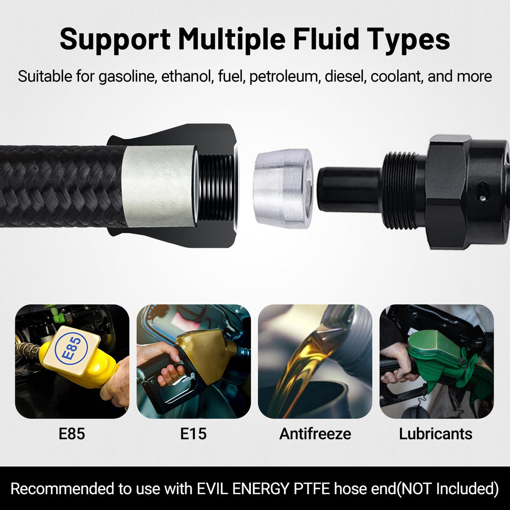 EVIL ENERGY hose beside tape measure illustrating 10-foot length and customization benefit