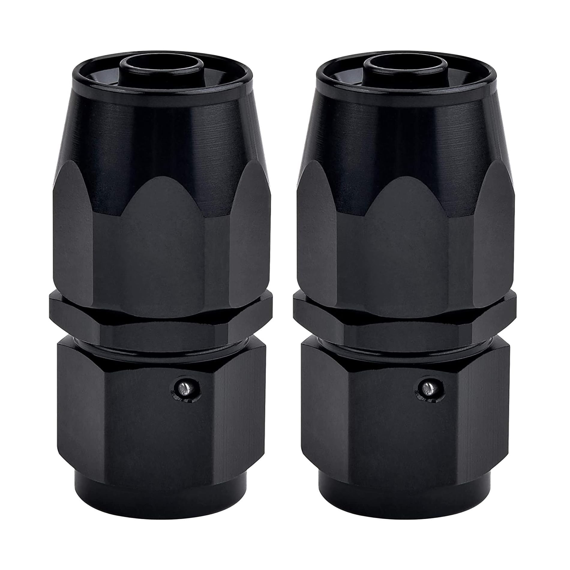 EVIL ENERGY front view of 12AN straight swivel fitting showing black finish and compact design for reliable connections