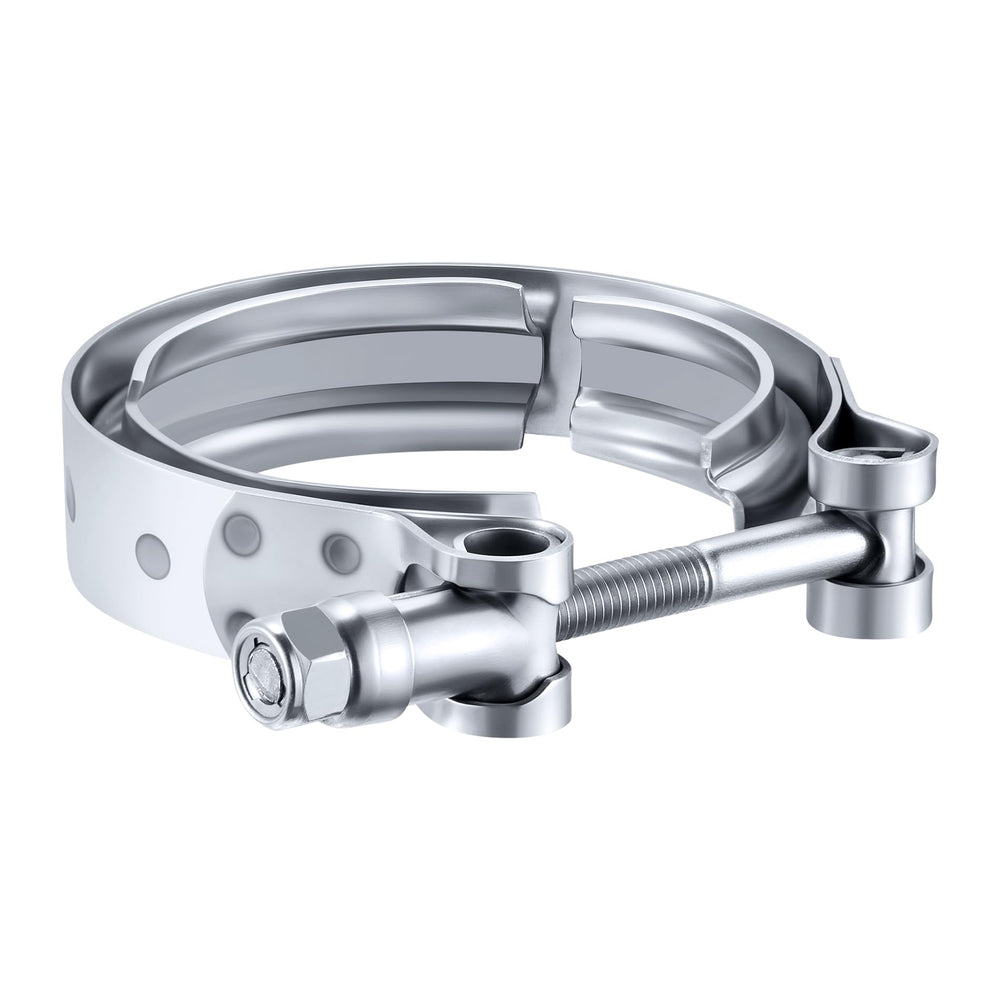 EVIL ENERGY front view of 2.5-inch V-band clamp showing overall fit and finish, reliable sealing