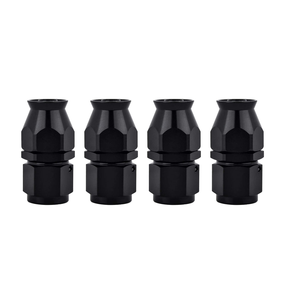 EVIL ENERGY front view of 6AN fitting showing black finish and lightweight design