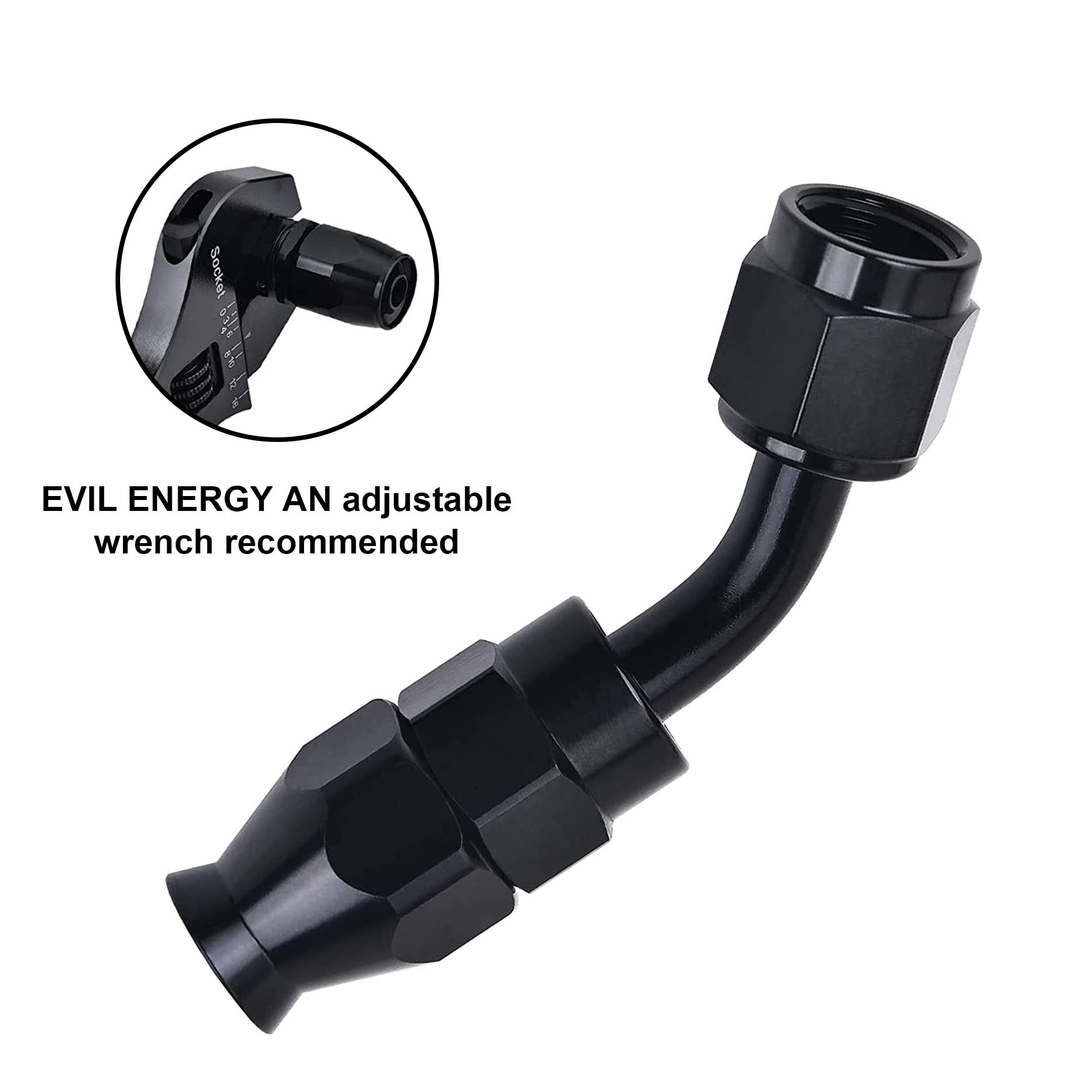 EVIL ENERGY 45° fitting in engine bay showing neat hose routing and space savings