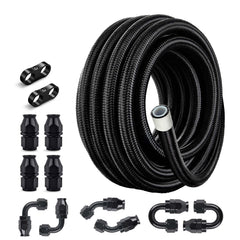 EVIL ENERGY front view of coiled AN10 PTFE hose showing length and finish, durable protection