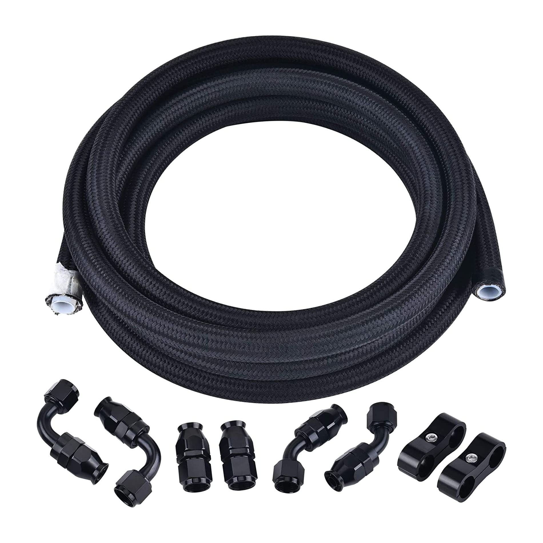 EVIL ENERGY front view of 10ft AN4 PTFE hose showing full length and finish for reliable fuel routing
