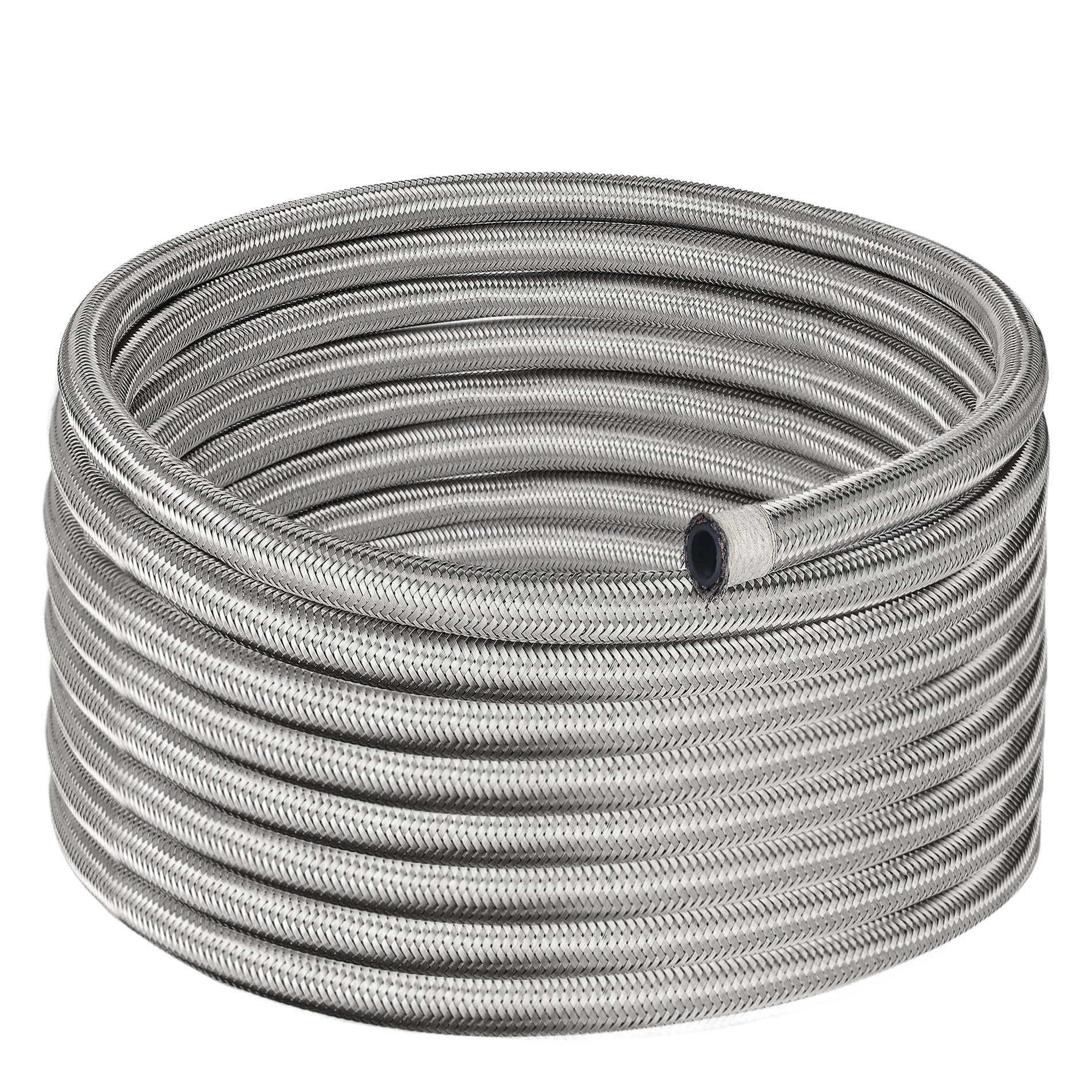 EVIL ENERGY 6AN braided fuel line front view showing silver nylon braid and overall finish