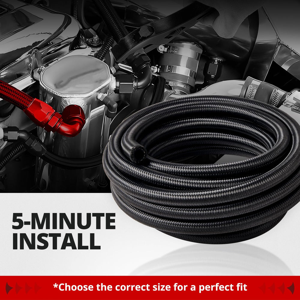 EVIL ENERGY hose installed in engine bay showing fit with AN6 fittings and reliable routing