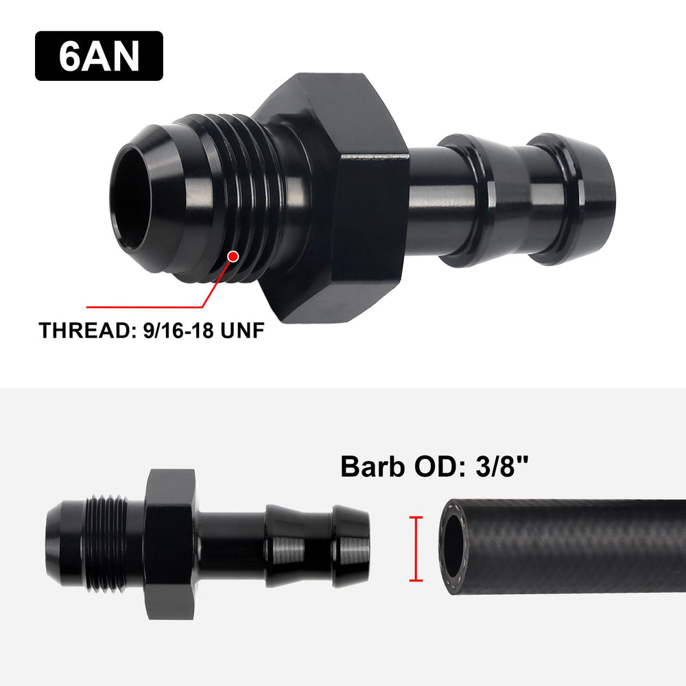 EVIL ENERGY close-up of 3/8" barb texture and ridges for reliable hose grip and sealing